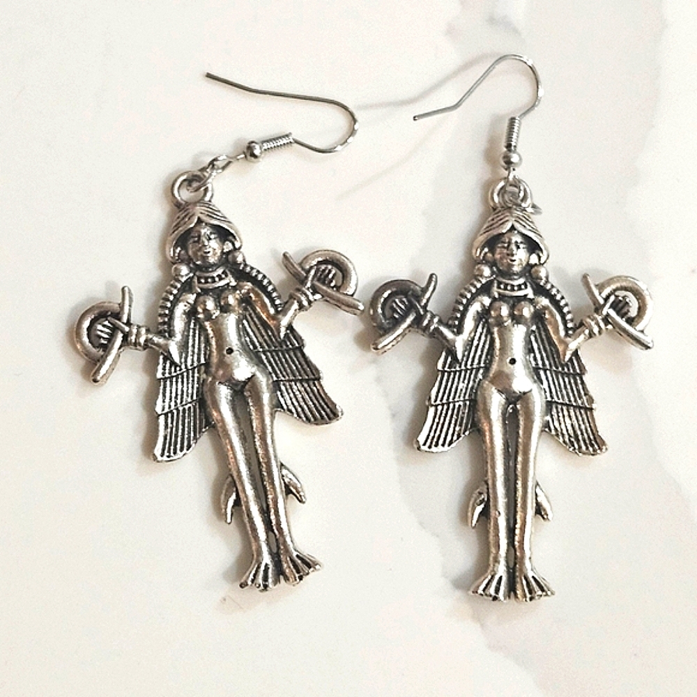 Silver Goddess Earrings Ankh Goddess Egyptian Goddess Earrings Ancient Goddess